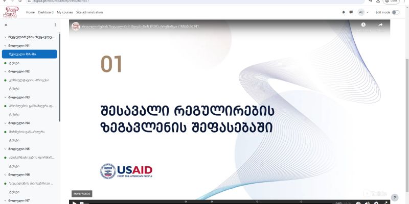 Designing and Publishing of the Fully Functional "Regulatory Impact Assessment Training" Course on the Moodle LMS